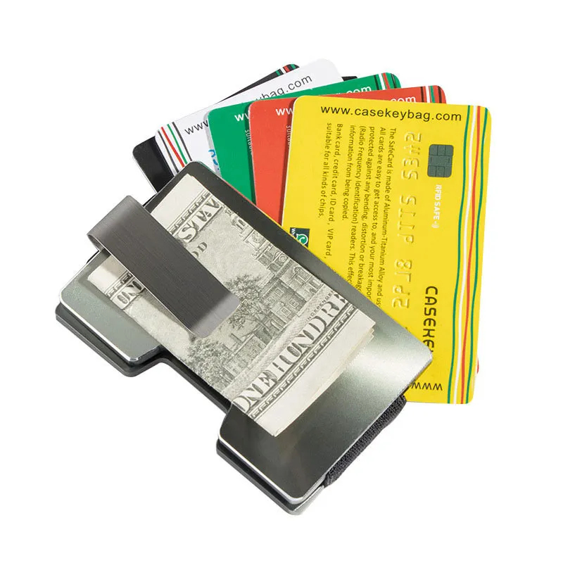 حامل بطاقة Mini Metal Card Wallet RFID حظر الرجال بطاقات هوية الائتمان سبيكة.