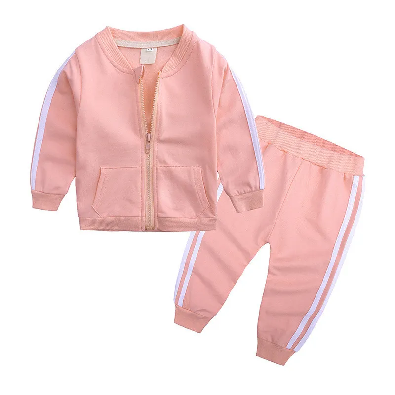 Autumn Fashion Baby Girl Clothes Cotton Stripe Solid Zipper Jacket Pants Born Toddler Tracksuit Baby Boy Clothing Set LJ201223