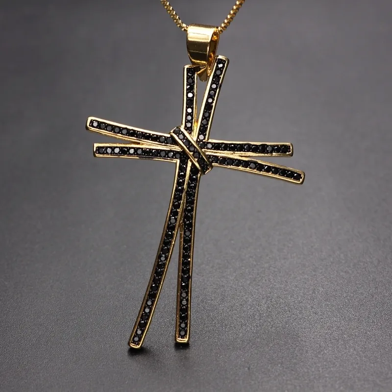 Уникальный дизайн, роскошное ожерелье с подвеской в виде креста с полным прокладыванием кубического циркония, цепочка золотого цвета, подвеска, индивидуальное женское ожерелье, ювелирные изделия Y12257C