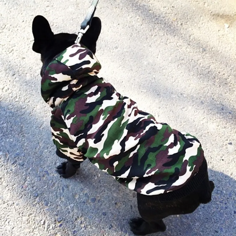Vêtements d'hiver pour chiens de compagnie Camouflage Veste à capuche chaude pour petits grands chiens Épaissir manteau de coton double couche Bouledogue français Carlin T200710