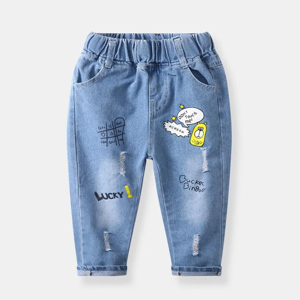 Kids Trousers Boys Cartoon Jeans Children Hole Jeans Fashion Denim Pants Baby Elastic Jean Infant Clothing LJ201203