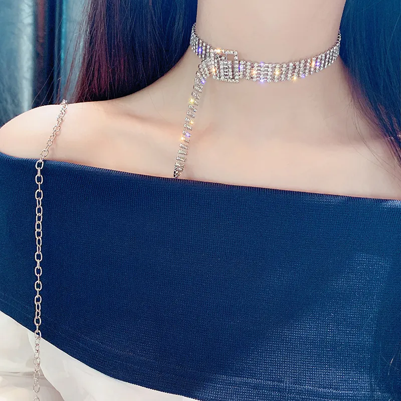 Moda Collares de gargantillas de diamantes de imitación para mujeres Bijoux Plate Silver Button Button de hebilla Collar Declaración Joyería 6843727