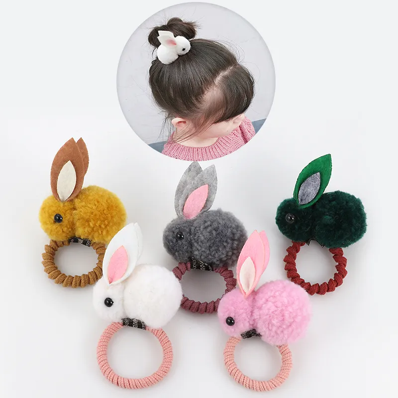 Animal bonito anel de coelho bola de borracha feminina elásticos coreano headwear crianças acessórios de cabelo ornamentos