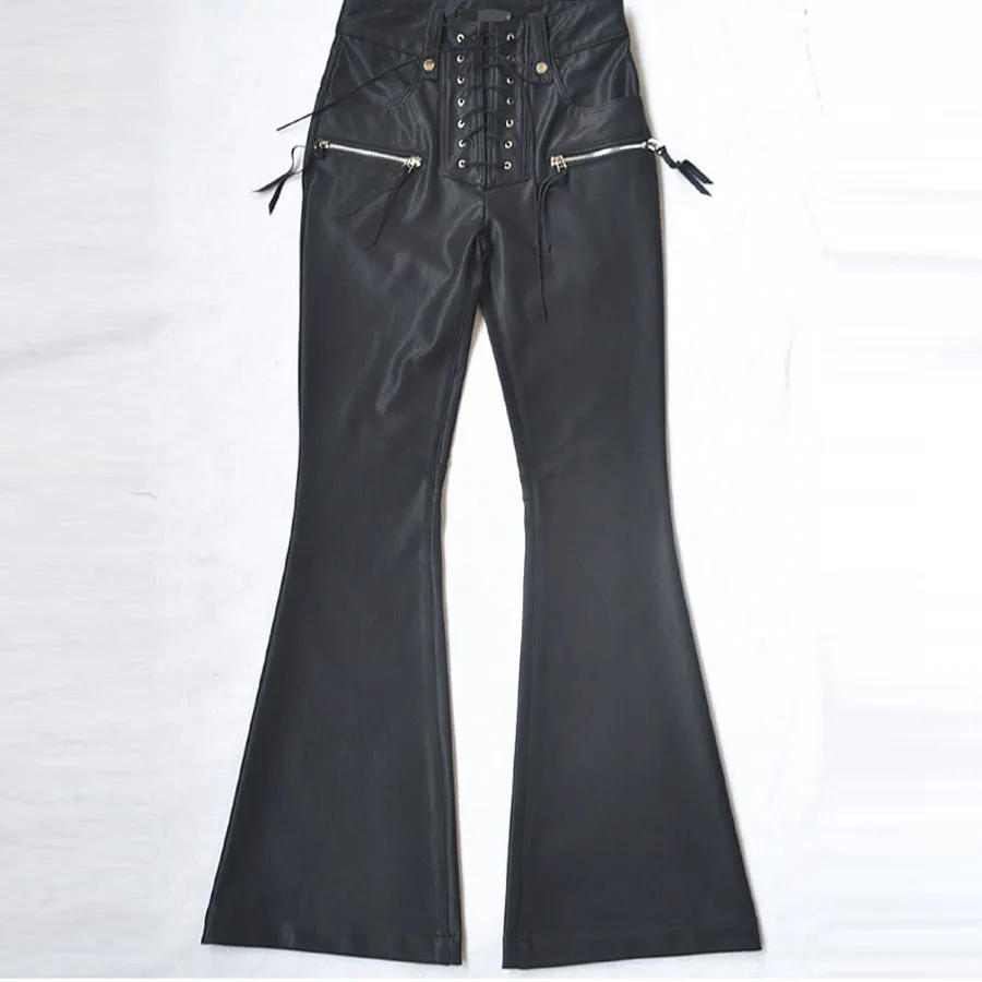 Осень плюс размер брюки черные брюки женские искусственные кожаные брюки уличная одежда высокого качества Англия стиль широкие ноги твердые брюки 201031