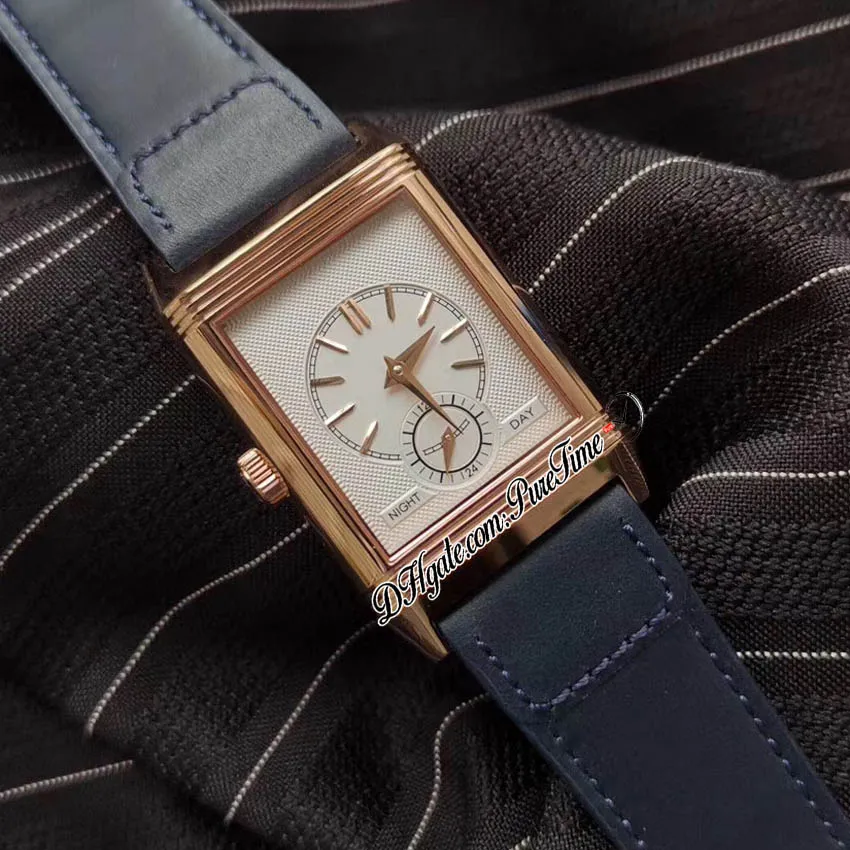 MGF Reverso Tribute Duoface 398258J JLC 854A 2 Automatic Mens Watch 18K Rose Rose Gold Blue Silver Dial Strap 2022 Super 267G