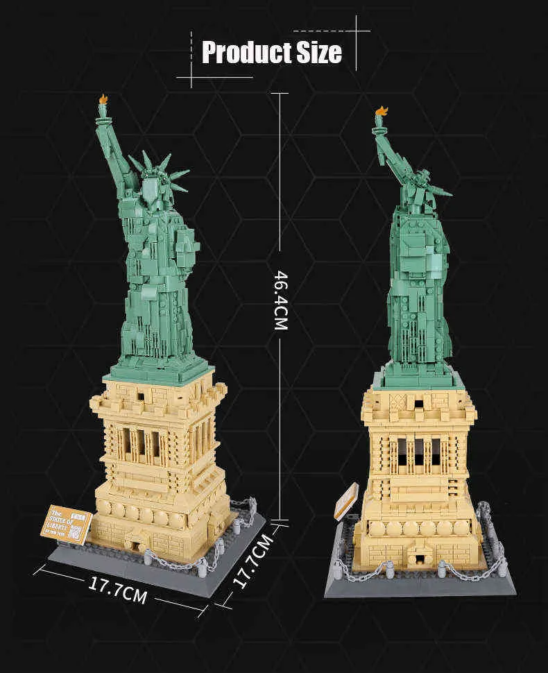 Wange World Architecture Série Estátua da Liberdade Modelo Building Blocks Set Classic Moc City Streetview Brinquedos para Crianças Presente Y220214