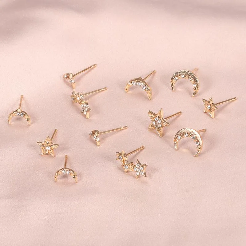 Stud 12 pezzi Set squisito stella luna cristallo orecchini in oro moda donna festa di compleanno regalo gioielli orecchino femminile Set2878