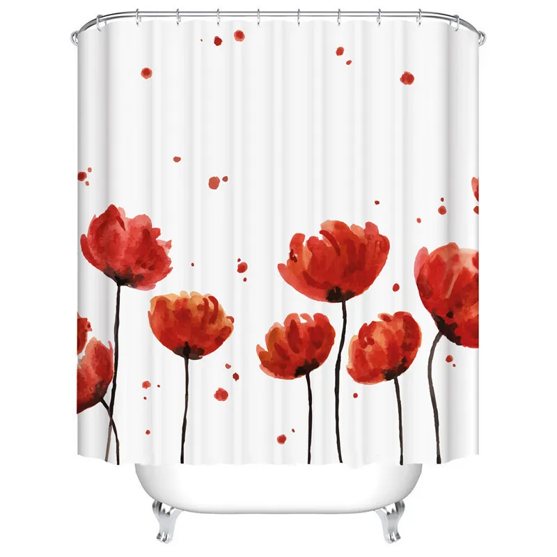 Badezimmer-Dekoration, Duschvorhänge, 3D-Blumen, bedruckt, Badvorhang-Set, wasserdichter Stoff, Rose, Badezimmer-Bildschirm Y200108