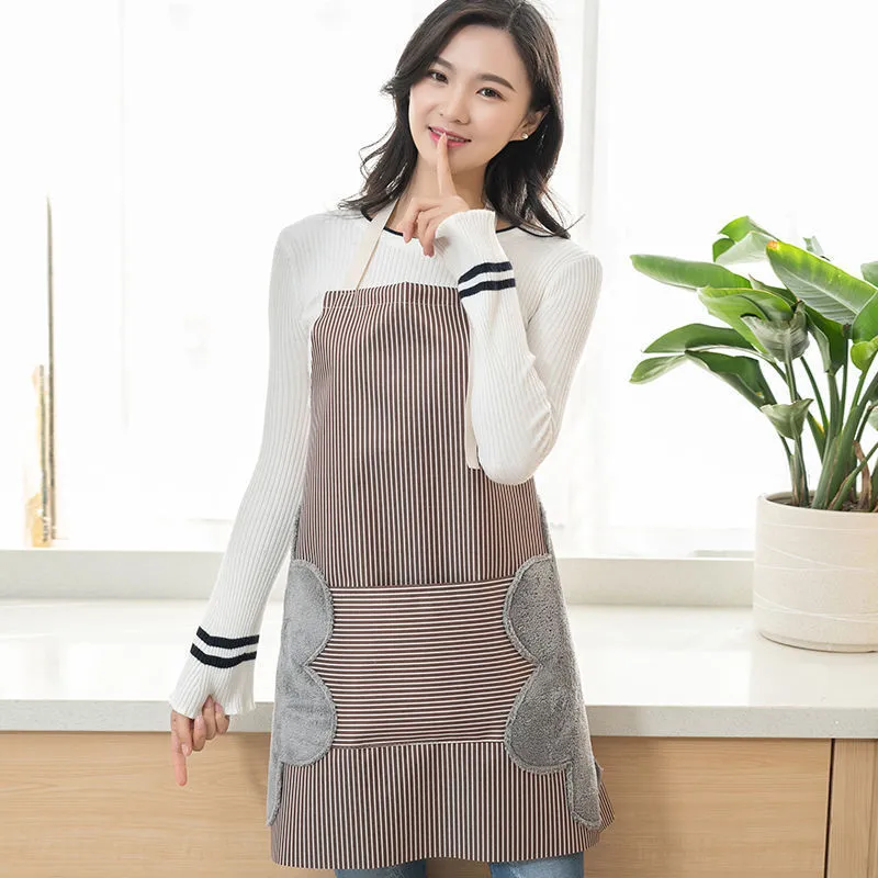 Kitchen Apron Erasable Hand Coral Fleece Fabric and Waterproof Oxford Cloth Striped Japanese Style Bib for Home Cleaning LJ200815