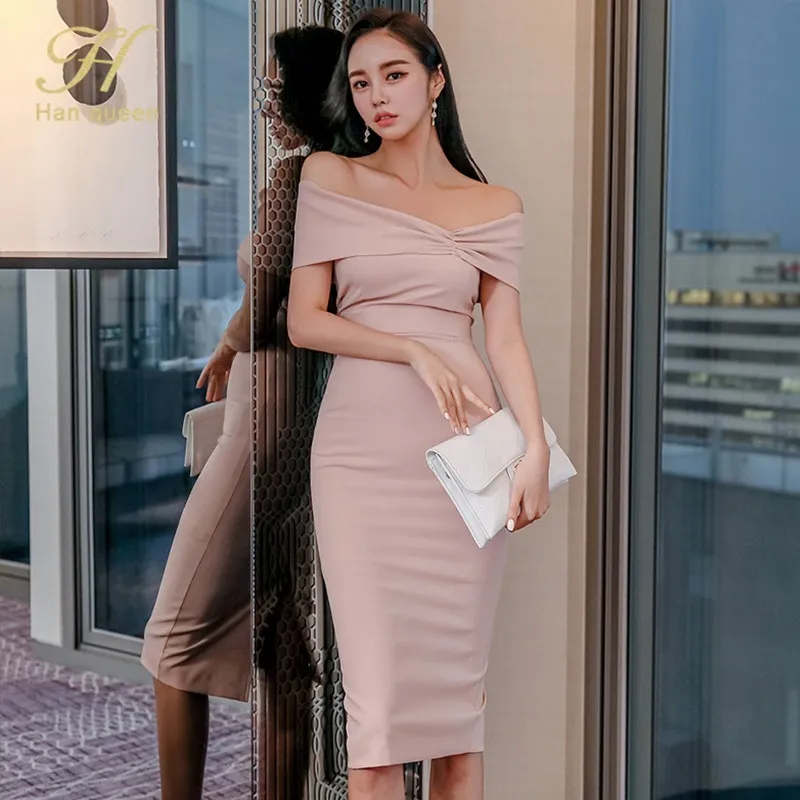 H Han Queen Langes Kleid für alle Altersgruppen, sexy, langärmliges Damen-Kleid für Festtage, schlichte koreanische Partykleider