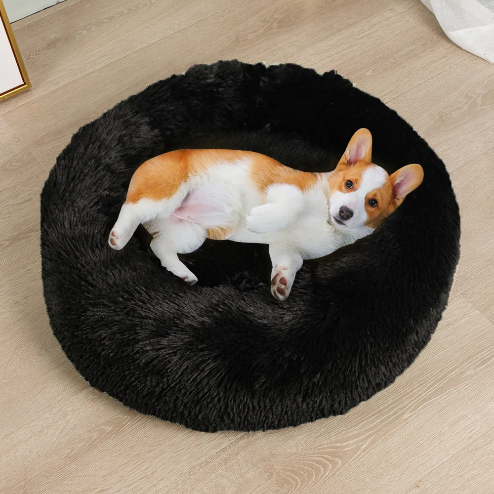 Long lit en peluche pour chien confortable Donut Cuddler chenil rond doux lavable et coussin de chat hiver chaud LJ201028