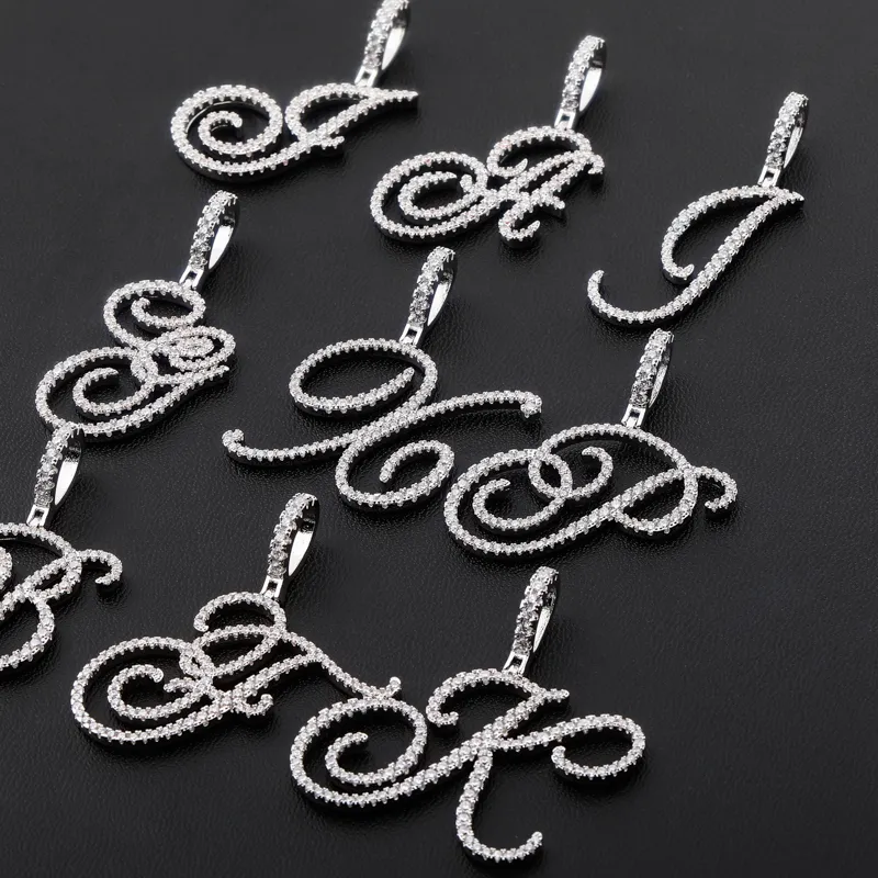 A-Z Single Cursive Letter Anhänger Halskette Charme Männer Frauen Mode Hip Hop Rock Schmuck mit Seilkette244d