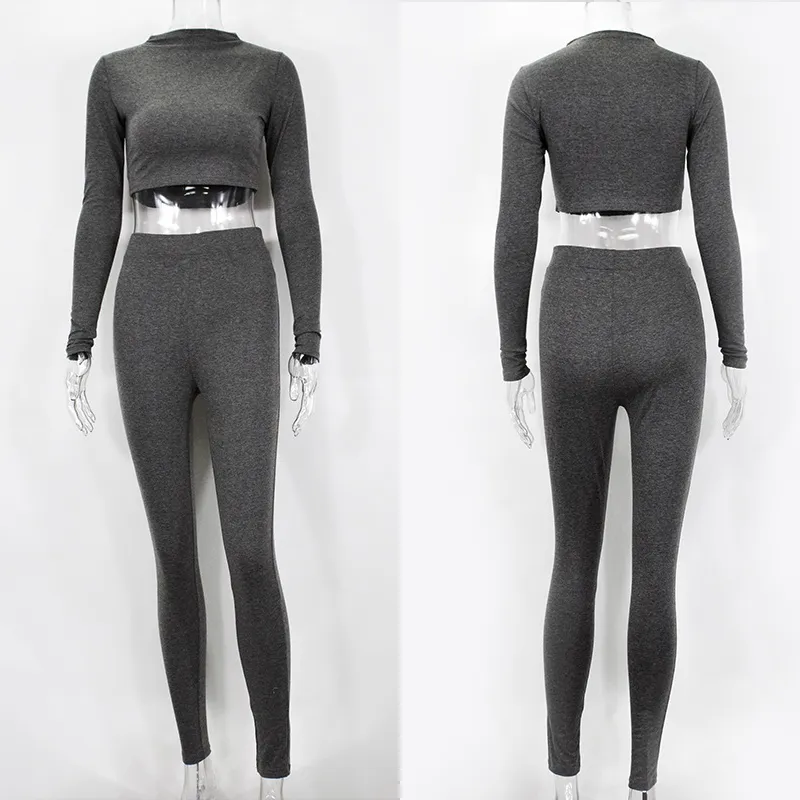 DEUX PIÈCES ENSEMBLE Sexy Crop Top Femmes Survêtement Survêtements Tenues Assorties Leggings Taille Haute Pantalon Long 2 Pièce Ensemble Moulante T200706