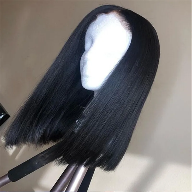 40 cm Perruque Synthétique Droite Simulation Perruques de Cheveux Humains Postiches pour Femmes Noir et Blanc Perruques K142