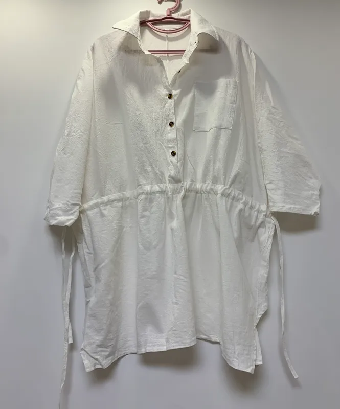 Robe blanche en coton et lin pour femmes, grande taille, chemise à manches longues, décontractée, vêtements de plage, mode automne, 220215