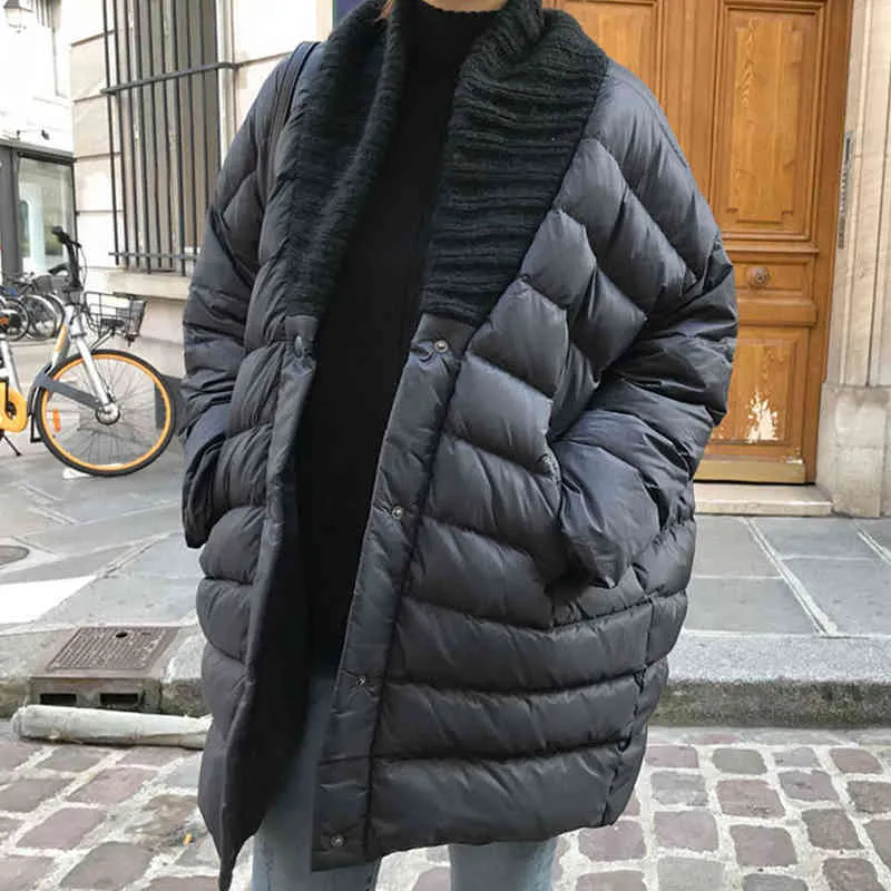 Giacca imbottita in cotone invernale da donna Sciolto di media lunghezza Piumini caldi neri leggeri Cappotti trapuntati 211221