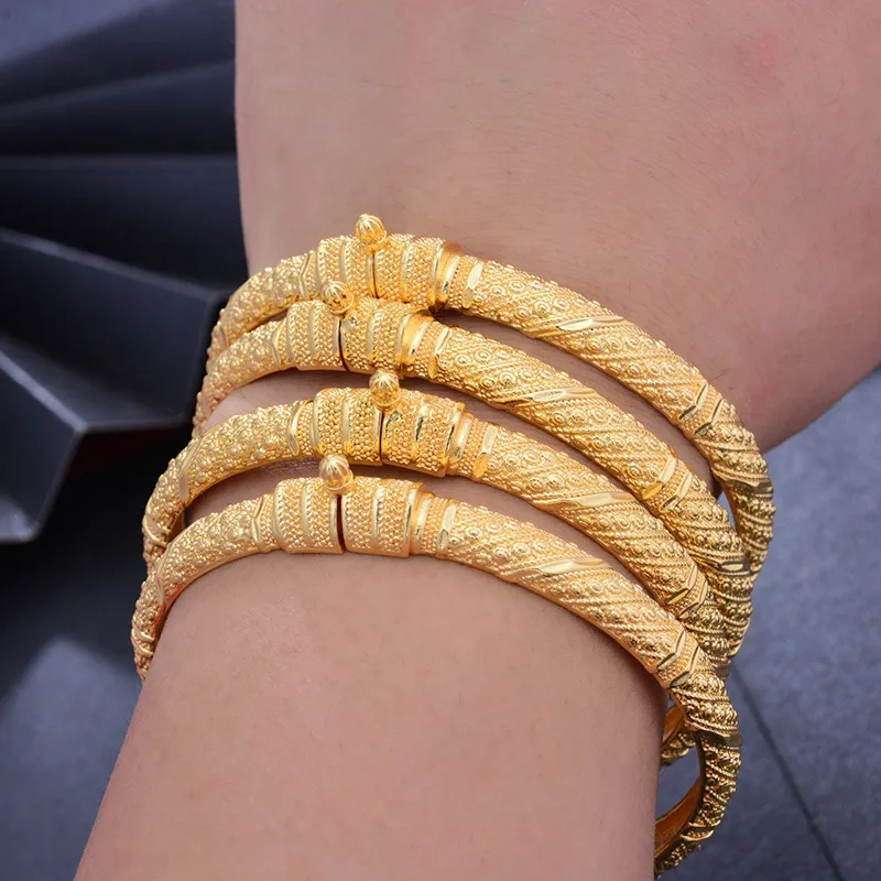 Wando 24K queen Copper Bangles Gold color Bangles For Men/Women Flower Jewelry 6cm wide Wedding bracelet gift 0930