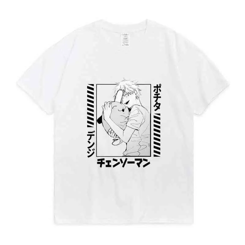 Denji Pochita Chainsaw Man Anime T-shirt Fashion Print T-Shirt Women/Men Casual Streetwear Preto Manga Curta T-shirts Tops Masculino G220223