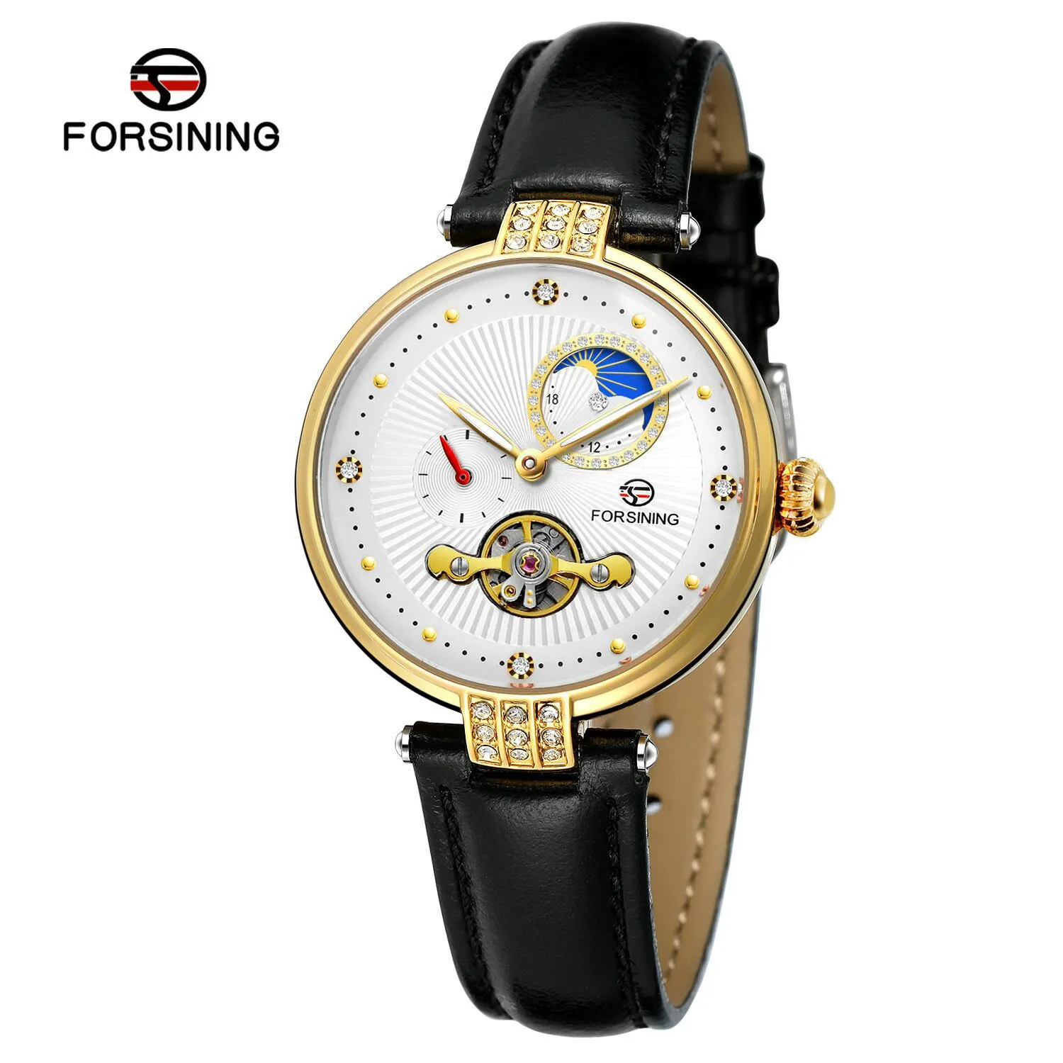 Qifusini New Womens Foreign Trade Tourbillon Hollow Automatic Belt Mechanical Watch One Piece Drop Wristwatches267f