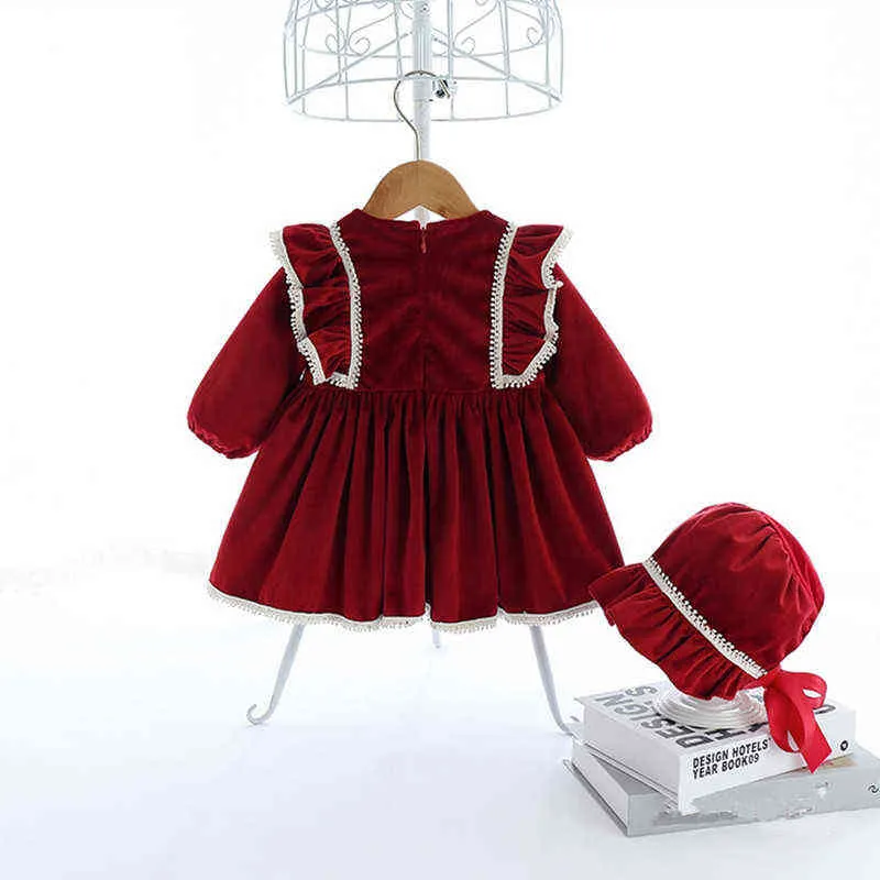 Hiver usure bébé filles vêtements de Noël ensemble robes d'enfants épaissir velours robe girls vêtements avec chapeau pour 0-4t 211224