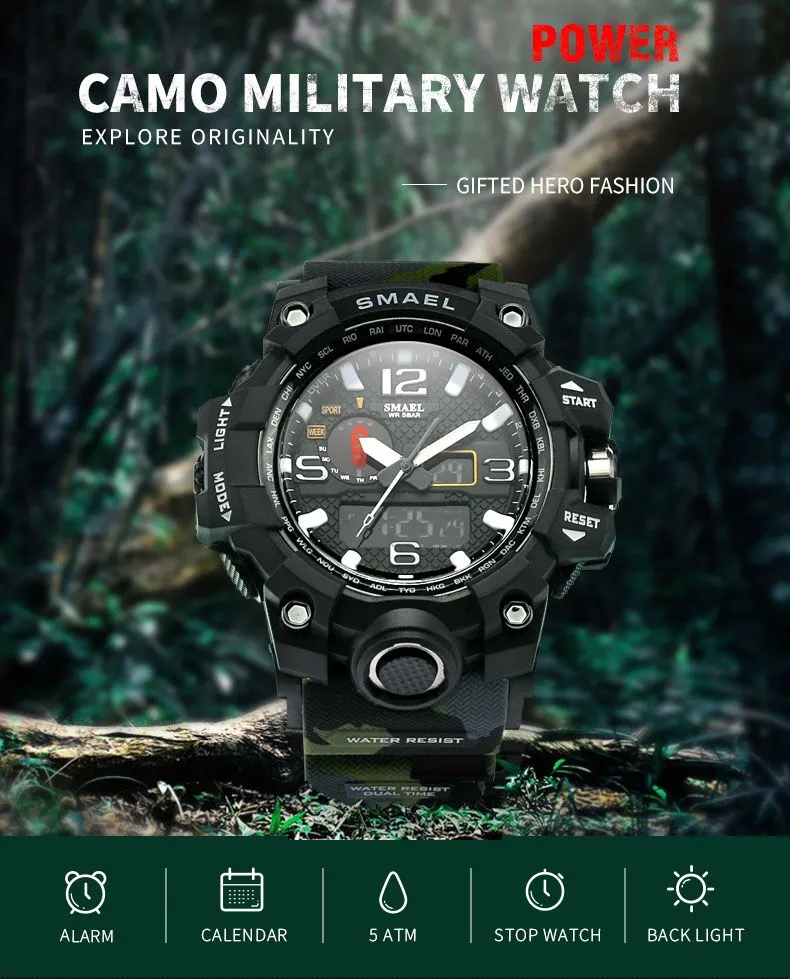 Luxe Designer Mens Horloges Casual Digital Quartz Horloge Mannen Camouflage Strap Waterdichte Achtergrondverlichting Kalender Sporthorloge
