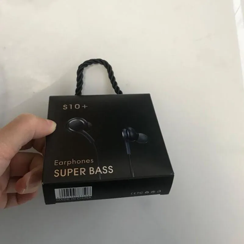 Boîte de vente au détail en papier noir avec corde de suspension, pour Samsung Galaxy S10 S9 S8 S7 S6 S5 EO-IG955, écouteurs Super Bass 3.5mm