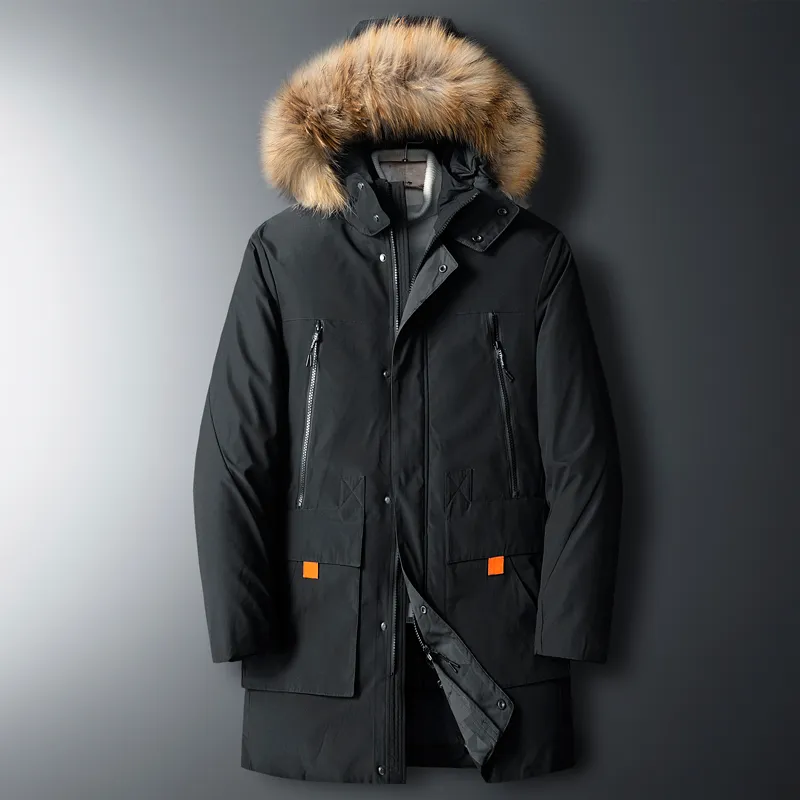 Winter Down Jacket Men Solid Casual Long Parkas Mens Fur Hooded Down Coats Brand Kleding Dikke Warm Heren Windscheper 4xl 201116