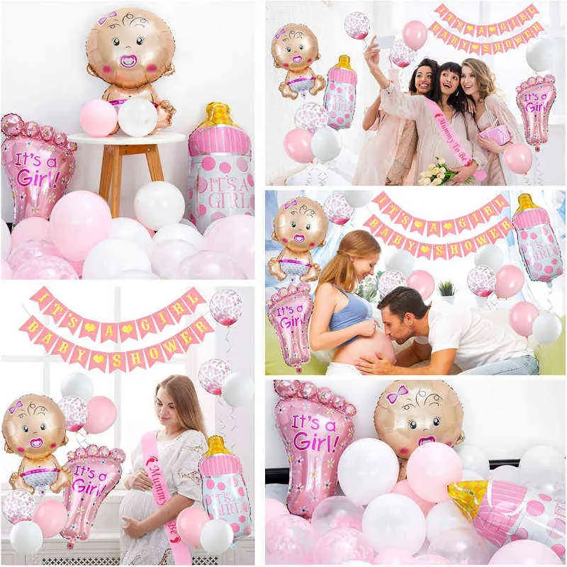 / Set Baby Shower Girl Party Décorations C'est Une Fille Bannière Momie À Être Bandoulière Po Props Baby Shower Balloon 211216