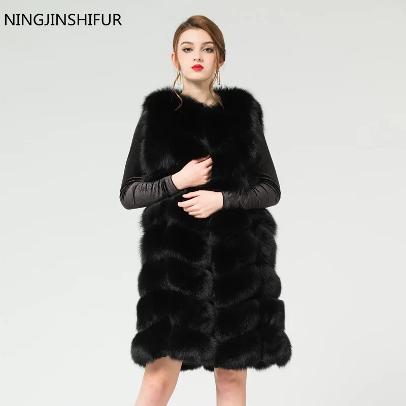 Real Fox Fur Vest Outerwear Futro Long Design O-Neck Sweter Kamizelka Kamizelka Kobiet 201212