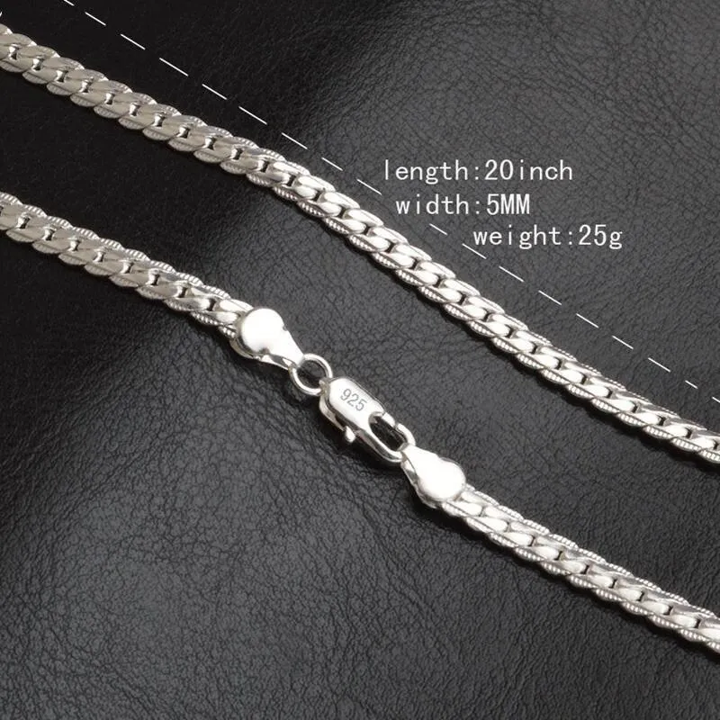 Necklace 5mm 50cm Men Jewelry Whole New Fashion 925 Sterling Silver Big Long Wide Tendy Male Full Side Chain For Pendant193N