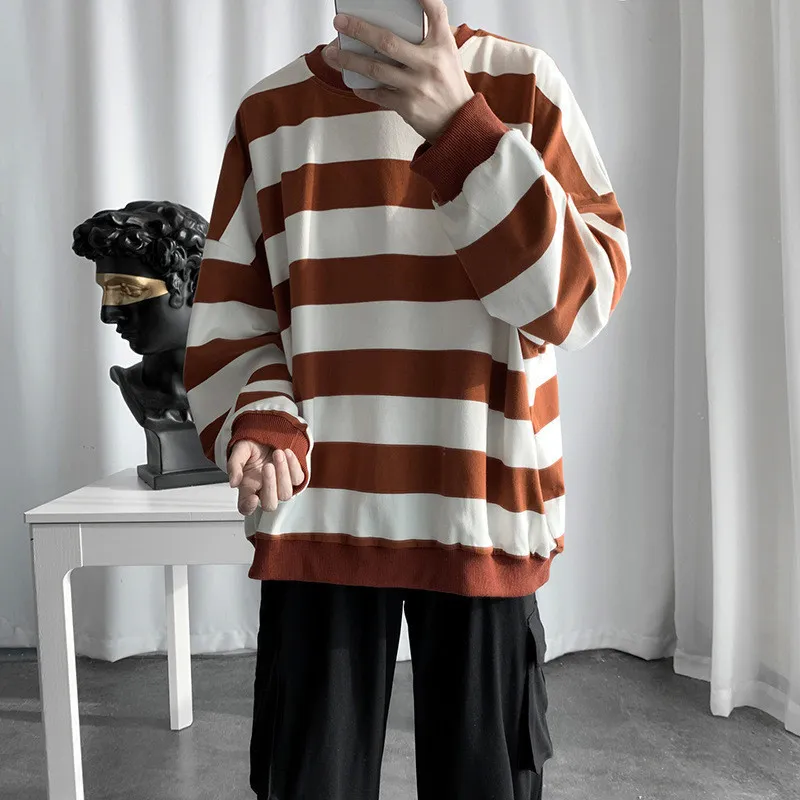 恋人のスウェットシャツメンカジュアルルーズルーズローズサイズのスプリングストリートウェアストライプの男性ヒップホップウィンターオム衣類220215