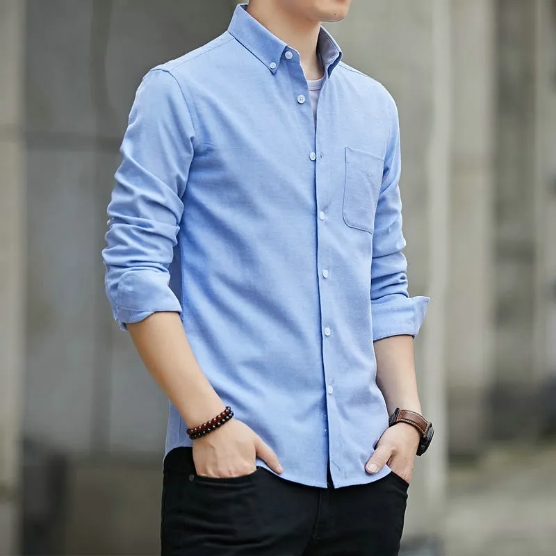 Men's Oxford Long Sleeve Shirt Men Pocket Black Casual Shirts Camisa Social Masculina StreetWear Korean Style Blusas C1222