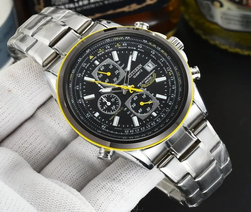 Lyx Japan Märke Quartz Watches Men's Angel World Chronograph WristWat Business Casual Stål läderband klocka 220310