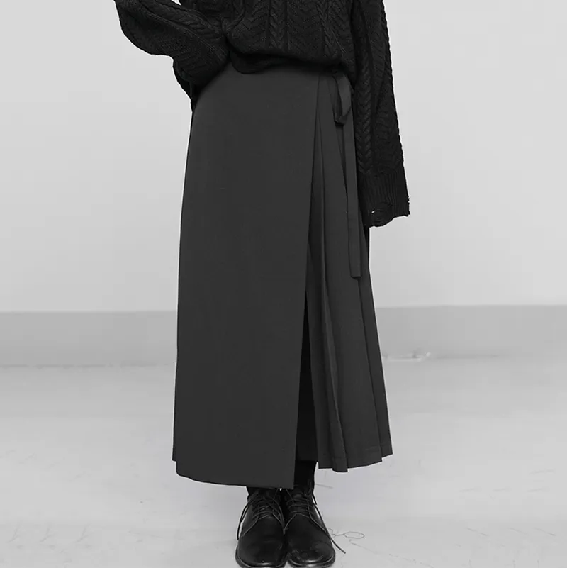 [EAM] taille haute élastique noir plissé fendu pantalon large nouveau pantalon ample femmes mode marée printemps automne 1N666 201119