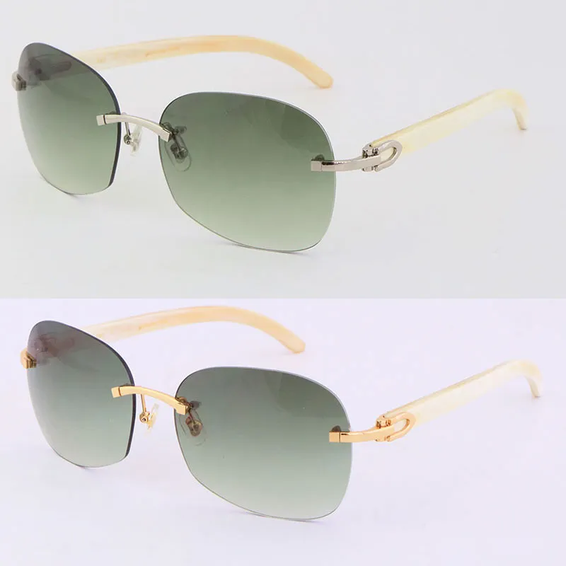 Selling Rimless Sunglasses 8100908 White Genuine Natural Horn Gold Metal Frame Sun glasses Fashion High Quality buffalo Fashion Ac316H