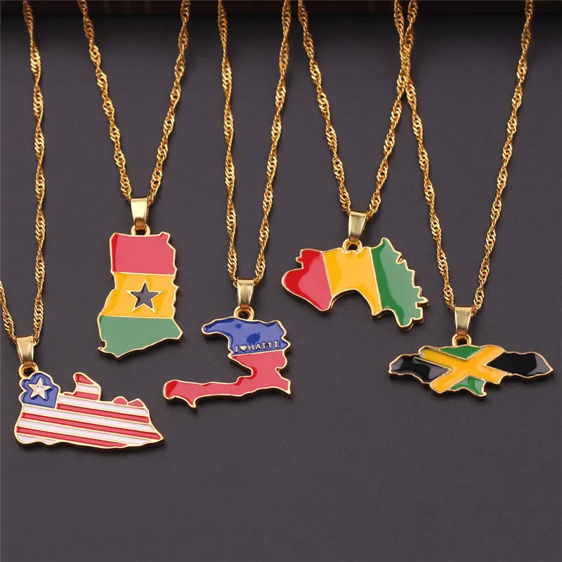National Flag Map Pendant Necklace Jamaica North America South Africa Nigeria Egypt Fashion Jewelry Gifts For Women Kids Y12282h