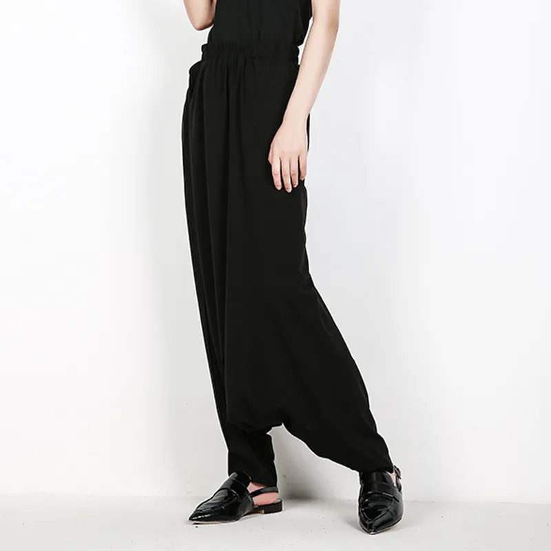 [EAM] Новая весенняя высокая эластичная талия краткая черная карманная досуг свободных кросс-брюк женщин мода прилив All-Match JF596 201031