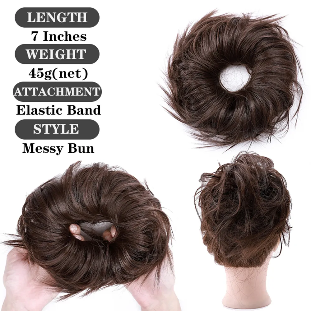 Coque de cabelo bagunçado pedaço de cabelo desgrenhado elástico chignon encaracolado scrunchie updo rabo de cavalo capa de cauda de cavalo acessórios sintéticos fo7685084