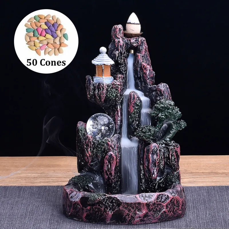 cascade brûleur d'encens en céramique montagne rivière porte-encens cascade porcelaine reflux Buddhi support avec 50 cônes 7449565