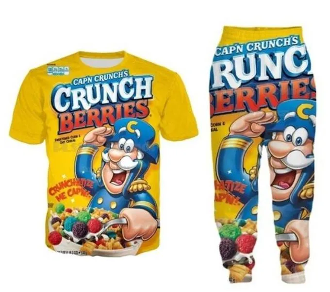 Hurtownie - 2022 Nowa Moda Casual Food Crunch Berries 3D All Over Print Dress T-Shirt + Joggers Pants Suit Women Men @ 049