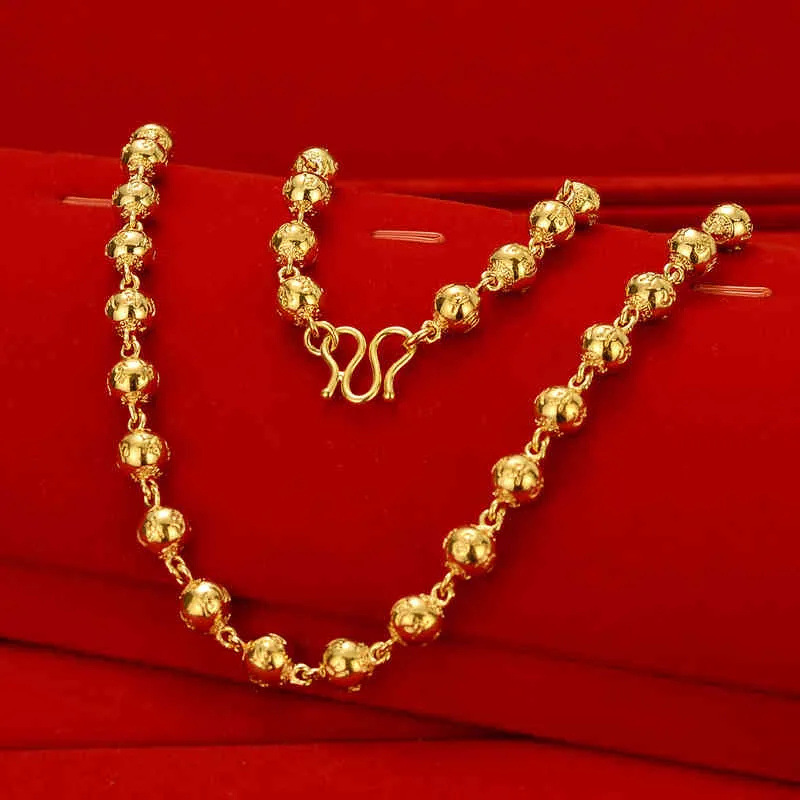 Drachenkopf runde Perlen Feste Gold 18K Halskette Gelbgold Kette Halsketten für Männer Hochzeit Verlobungsschmuck