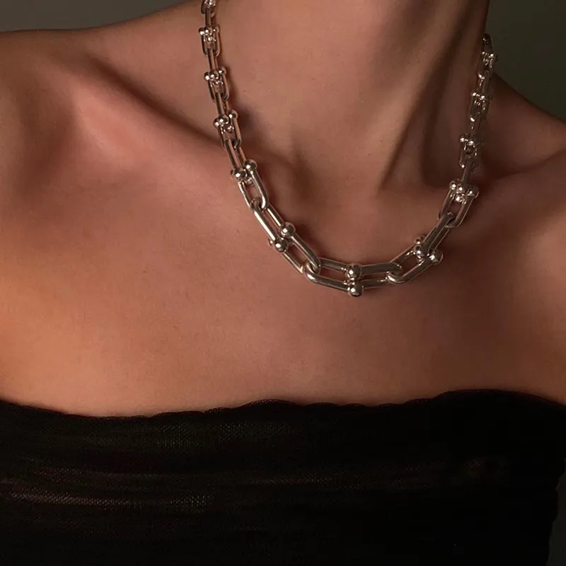 TOSOKO joyería de acero inoxidable collar en forma de U de herradura exagerado para mujer BSP674 220217193j