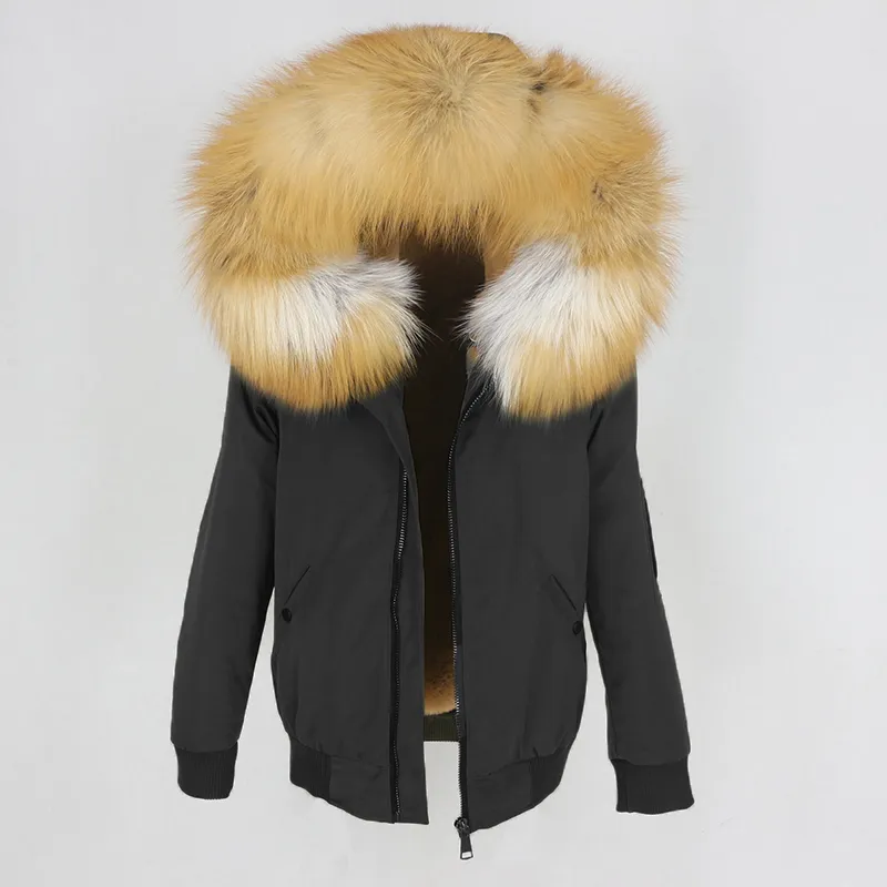 Marka Kobiety Wodoodporne Bombowiec Parka Prawdziwe Futro Kurtka Zimowa Kurtka Kobiety Natural Raccoon Fox Fur Collar Hood Gruby Odzieży 201029