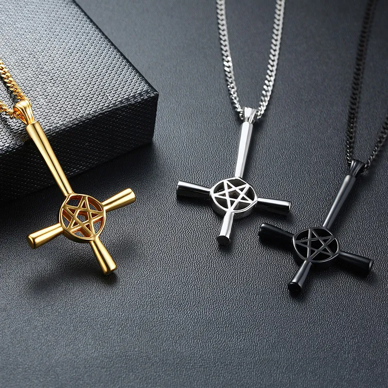 Kyrkans tätning av Satan Cross Nelaces Pendant för män Crucifix Satanic Rostfritt stål Nelace Male Jewelry6424484