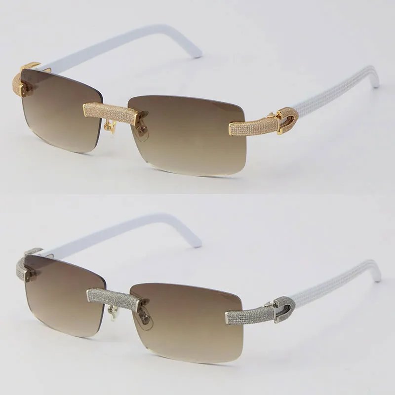 Bütün mikro döşeli elmas yırtıcı olmayan kadın güneş gözlükleri beyaz tahta çerçeve adam güneş gözlükleri tasarımcı moda aksesuarları lüksl260j