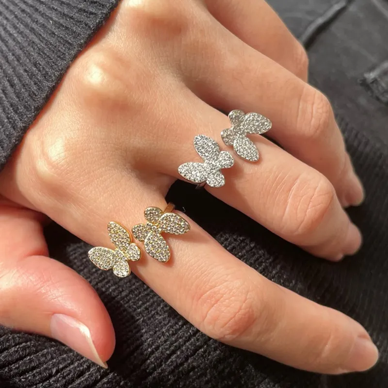 Openings Ajustable Graceful Butterfly Designer Rings for Woman S925 Sterling Silver 5A Cubic Zirconia 18K Designer Gold Designer Ring Fashi233Y