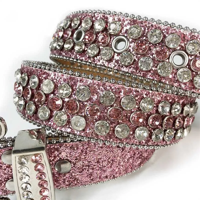 Ceintures en strass de grande taille Western Cowgirl Cowboy Bling cristal clouté ceinture en cuir boucle amovible pour hommes femmes 2 pièces 2164