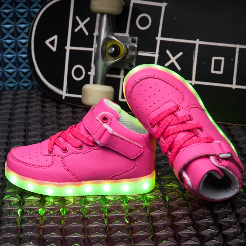 Taglia 25-37 Bambini Led USB Ricarica Glowing Sneakers Bambini Hook Loop Moda Scarpe luminose ragazze Ragazzi Sneakers con luce LJ201203