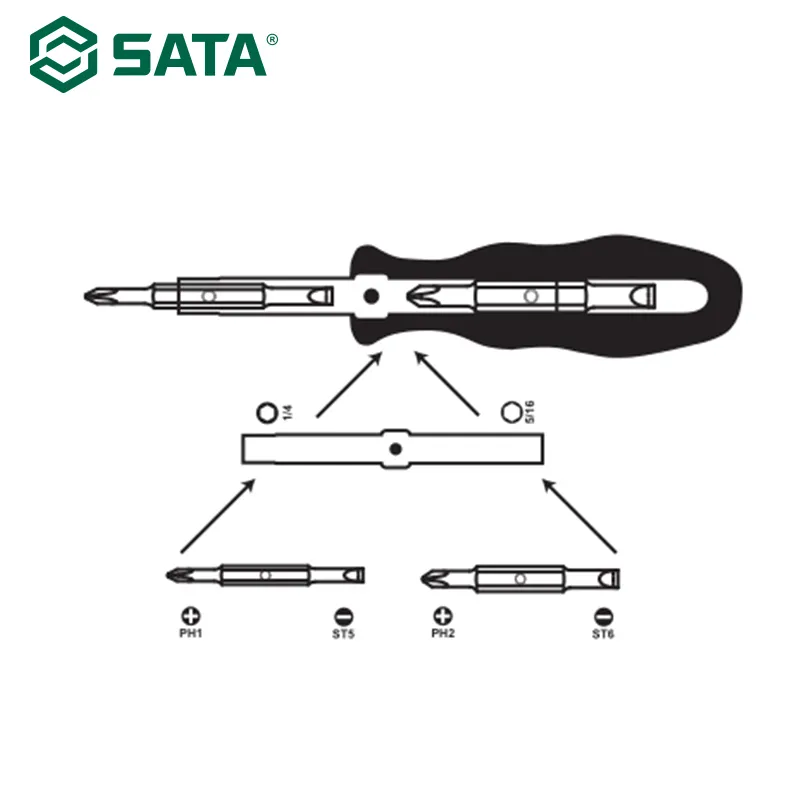 Многофункциональная отвертка SATA 6 в 1 с магнитной насадкой и резиновой ручкой, съемный инструмент с прорезями Phillips, тип 09347 Y200321330j