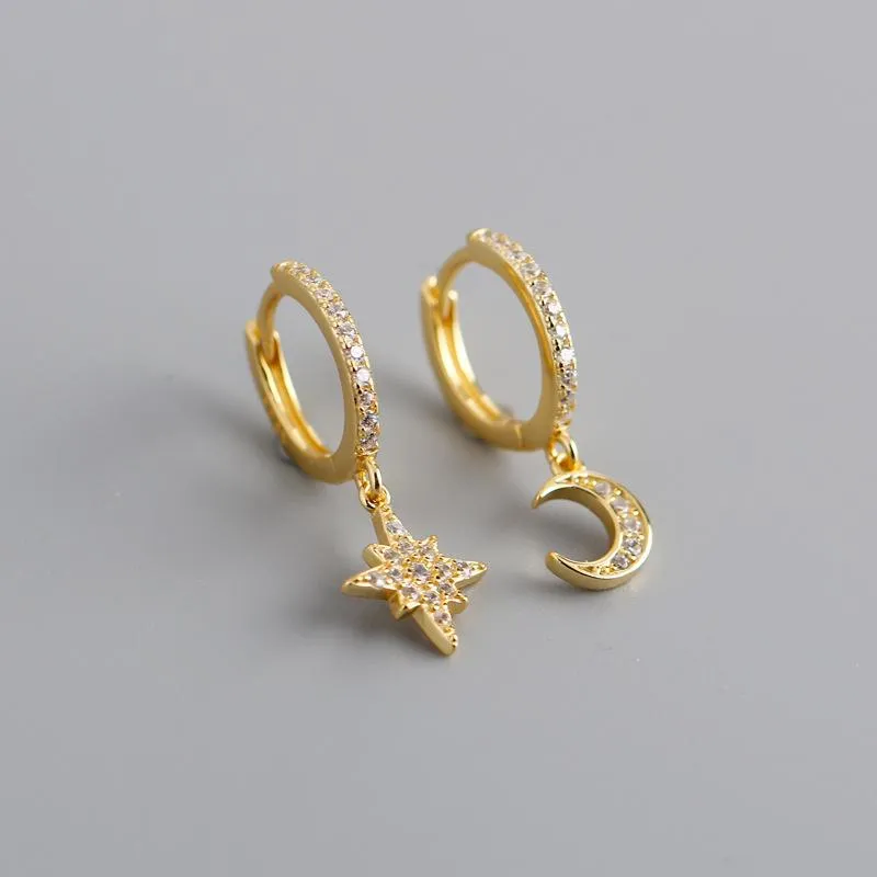 Boucles d'oreilles étoiles lune pour femmes, boucles d'oreilles en argent Sterling 925, breloque strass, cristal fin, bijoux EH1079206f